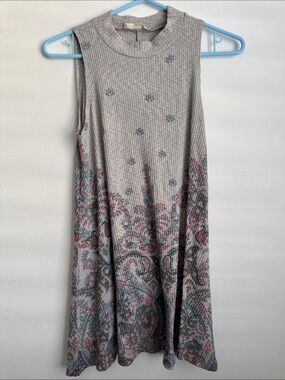 Sleeveless Gray Midi Dress with Floral Border